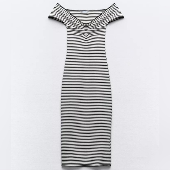 Zara Striped Off the Shoulder Tube Dress - Picture 4 of 11